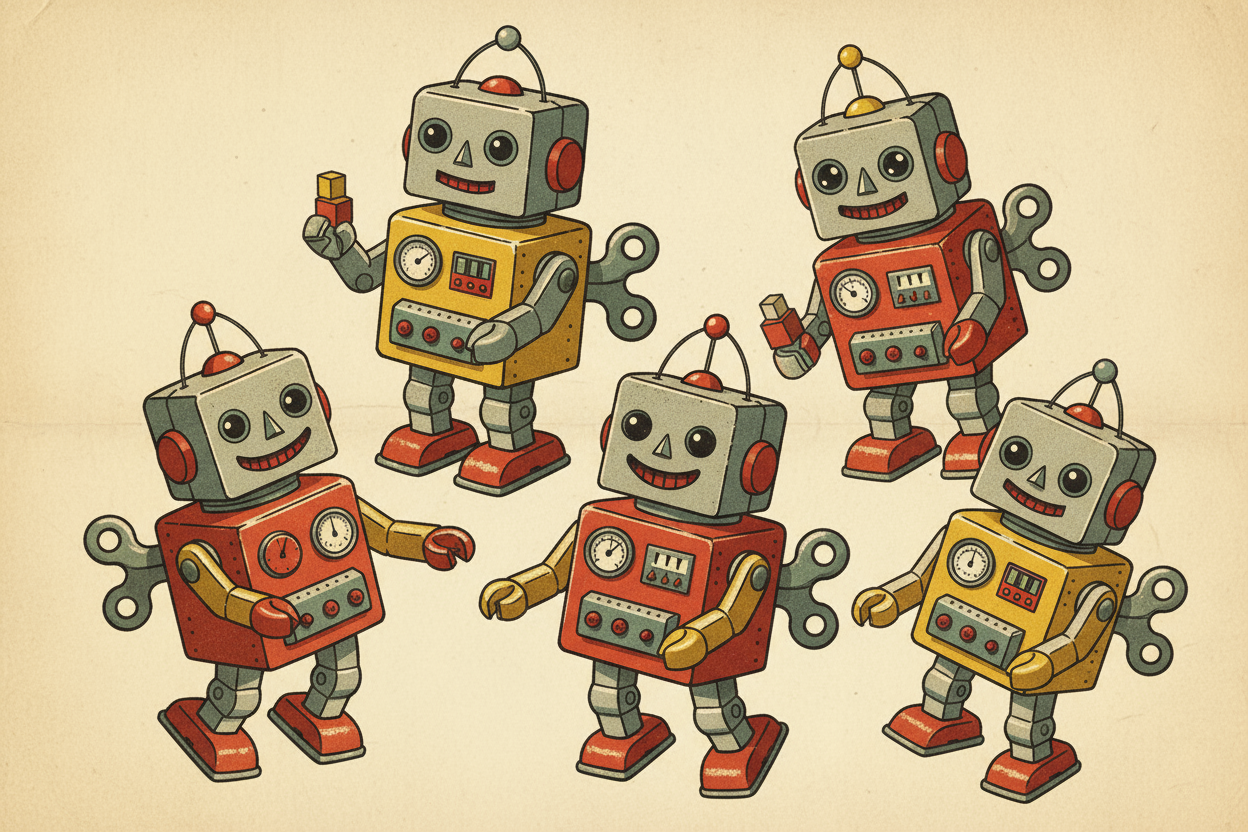 baby robots vintage style no captions